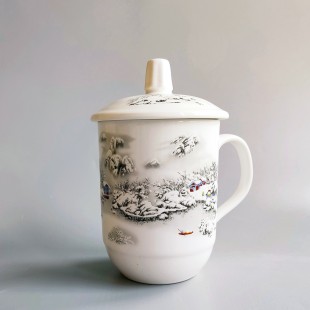 Керамічна чашка в китайському стилі "Зимове містечко" (400мл)
